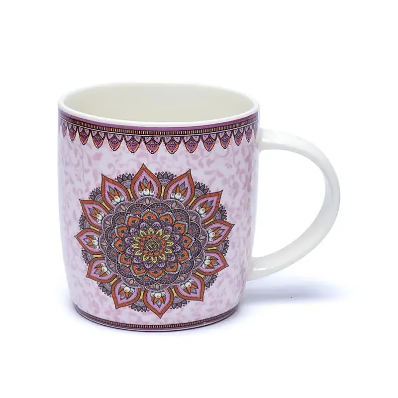 Teetasse Mandala Lila mit Sieb – Bone China Porzellan – 400 ml