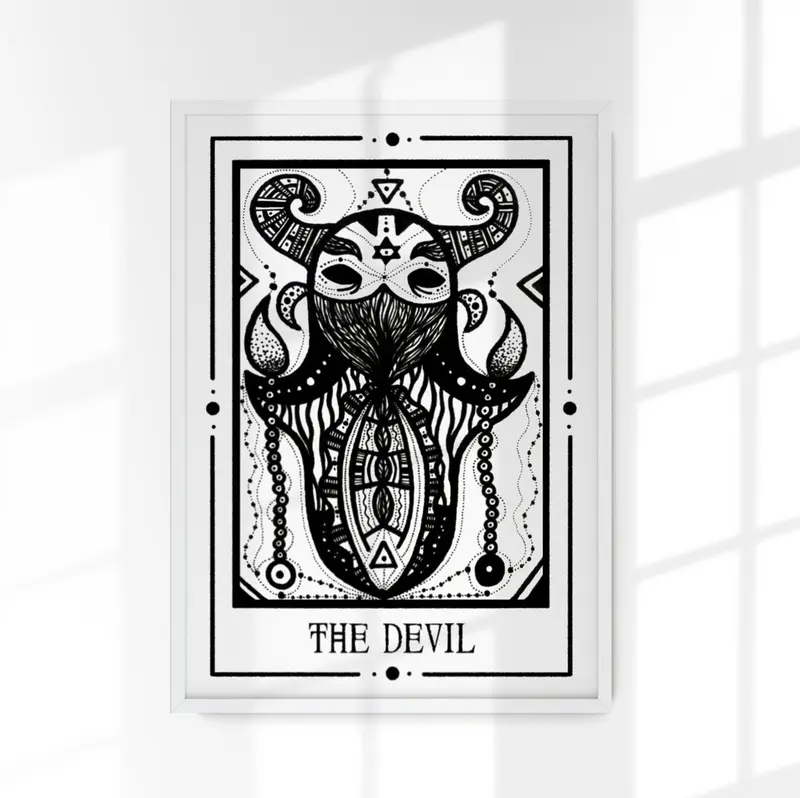 The Devil Mystic Tarot Poster – Handgestaltung von Tiny Mystic Creatures