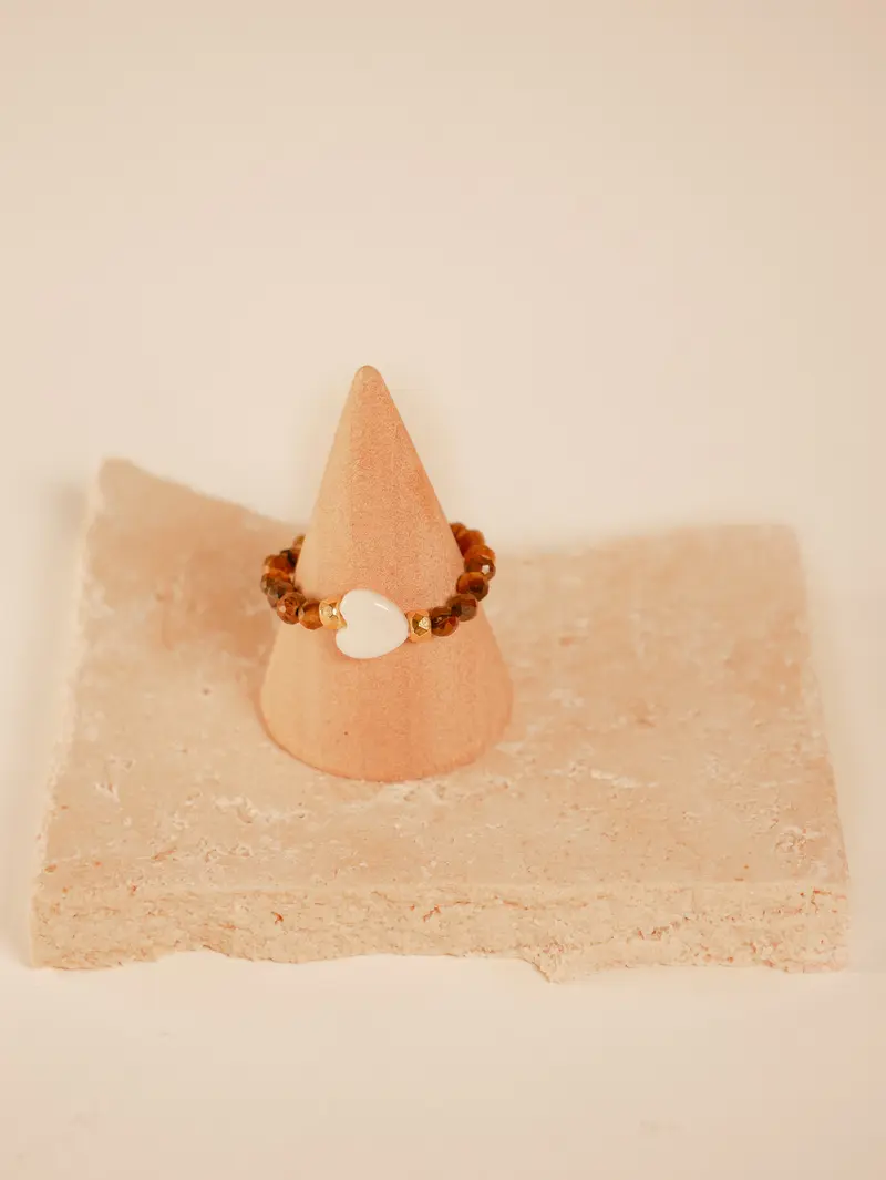Tigerauge Herz Ring mit Perlen – Edelstein Ring