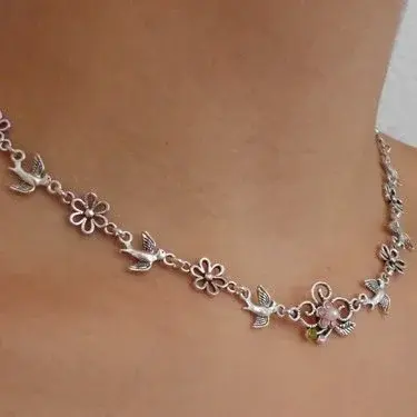 Trachtenkette „Birdy“ Blüten Vögel Strass 41 cm Verlängerung