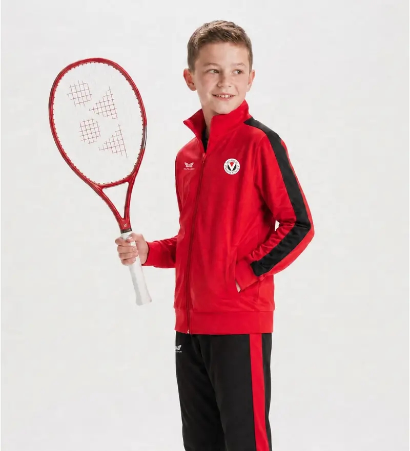 TRAININGSJACKE KNABEN, ROT-SCHWARZ