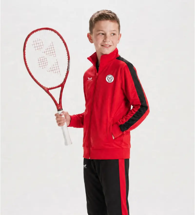 TRAININGSJACKE KNABEN, ROT-SCHWARZ