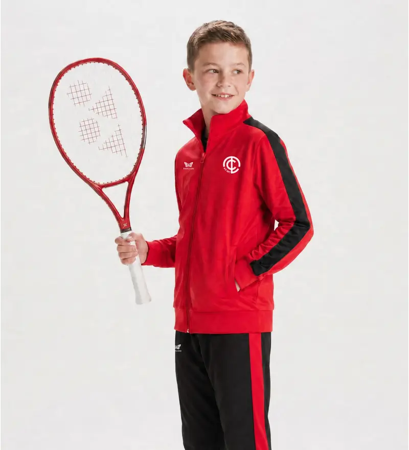TRAININGSJACKE KNABEN, ROT-SCHWARZ