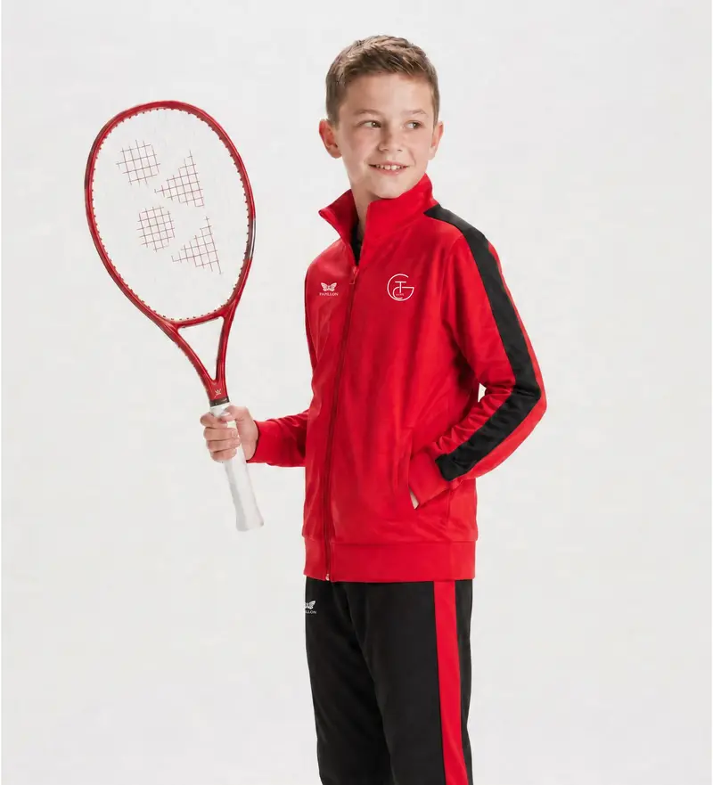 TRAININGSJACKE KNABEN, ROT-SCHWARZ