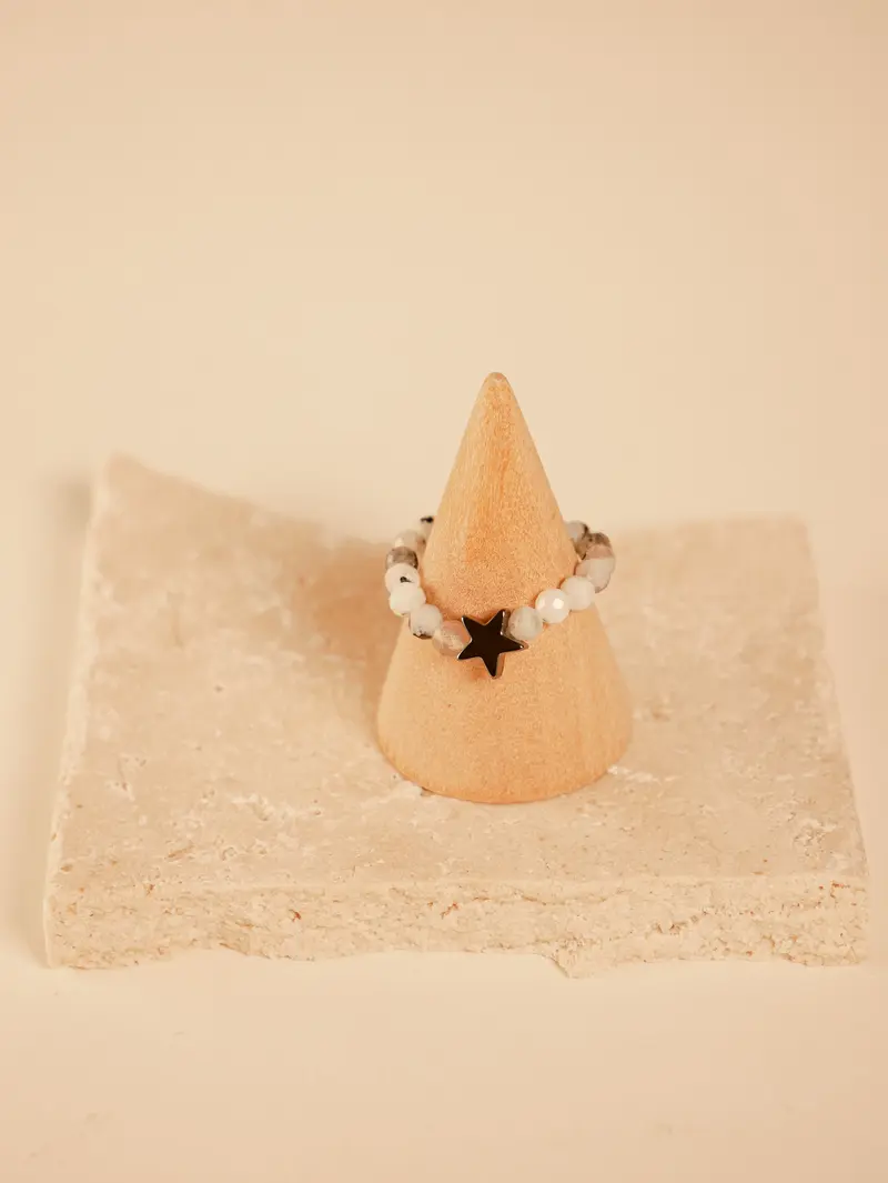 Turmalinquarz Ring Stern mit Perlen – Edelstein Ring
