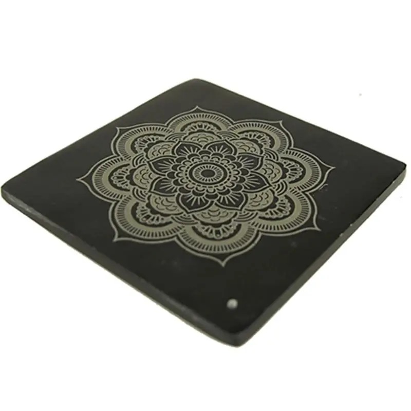 Weihrauchhalter Speckstein schwarz mit Mandala
