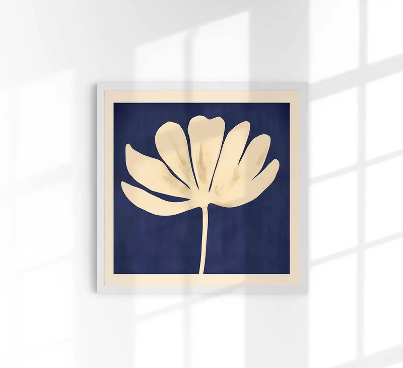 White Leaf in Blue Squared Print – Fine Art Poster Patroa Studio
