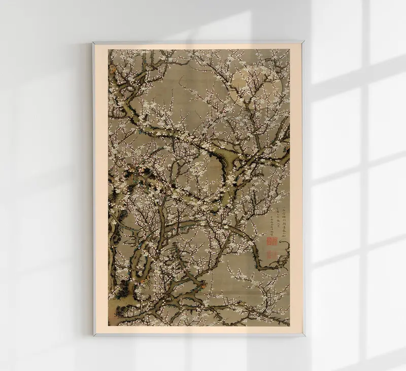 White Plum Blossoms and the Moon – Ito Jakuchu Kunstdruck Fine Art Print