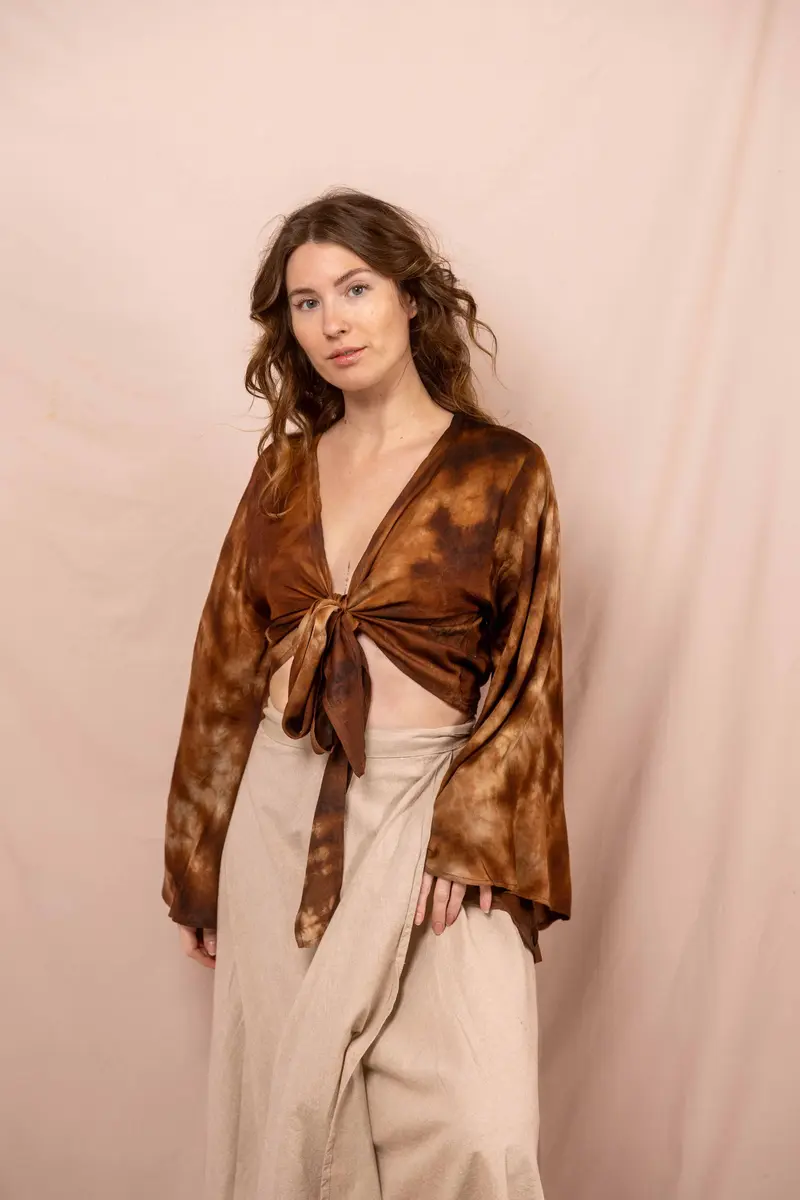 Wickelbluse BELLA in BATIK-BRAUN