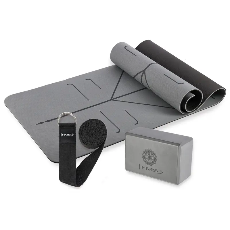 YOGA SET HMS GRAY MAT TPE YM10 + BLOCK KJ02 + STRAP SJ02