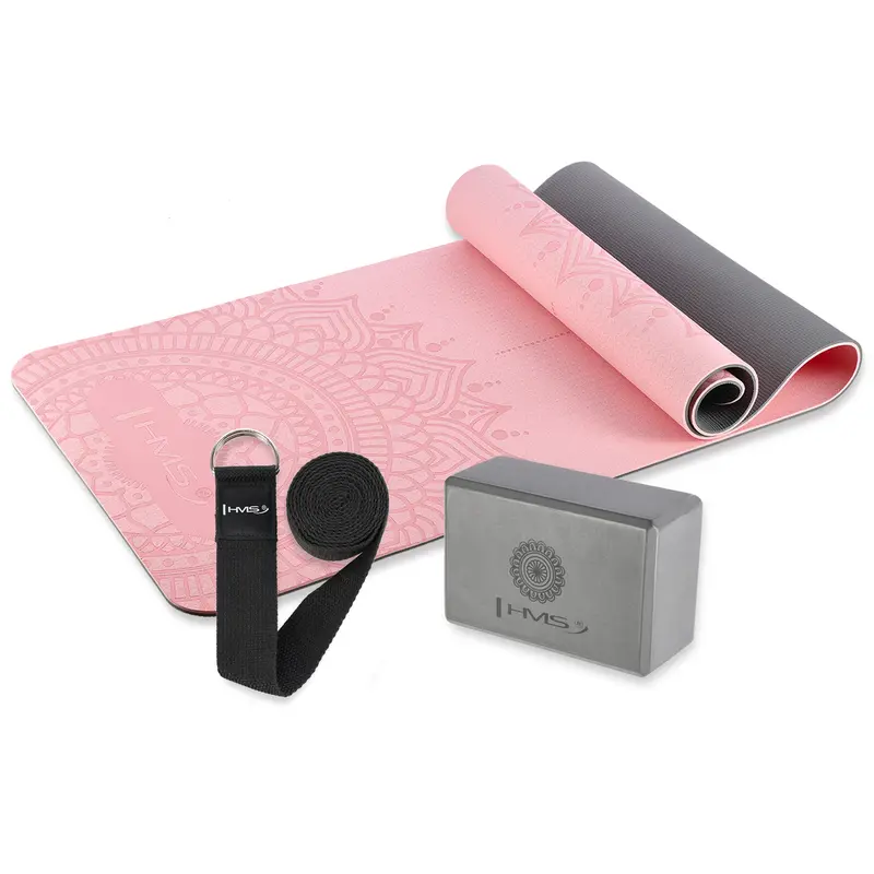 YOGA SET HMS MAT TPE LIGHT PINK YM10 + GRAY BLOCK KJ02 + STRAP SJ02