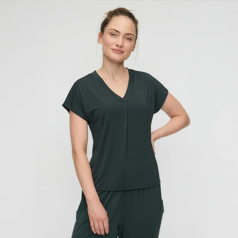 Yoga-Shirt V-Neck Boxpleat - dark forest