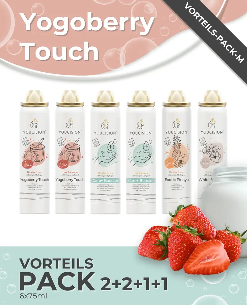 YOUCISION® Yogoberry Touch VorteilsPack – 6× Duschschaum, 75 ml